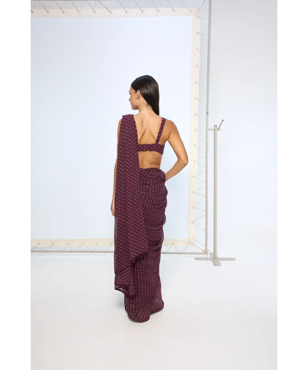 EKAYA BANARAS - Maroon Movable Brooch Dotted Saree